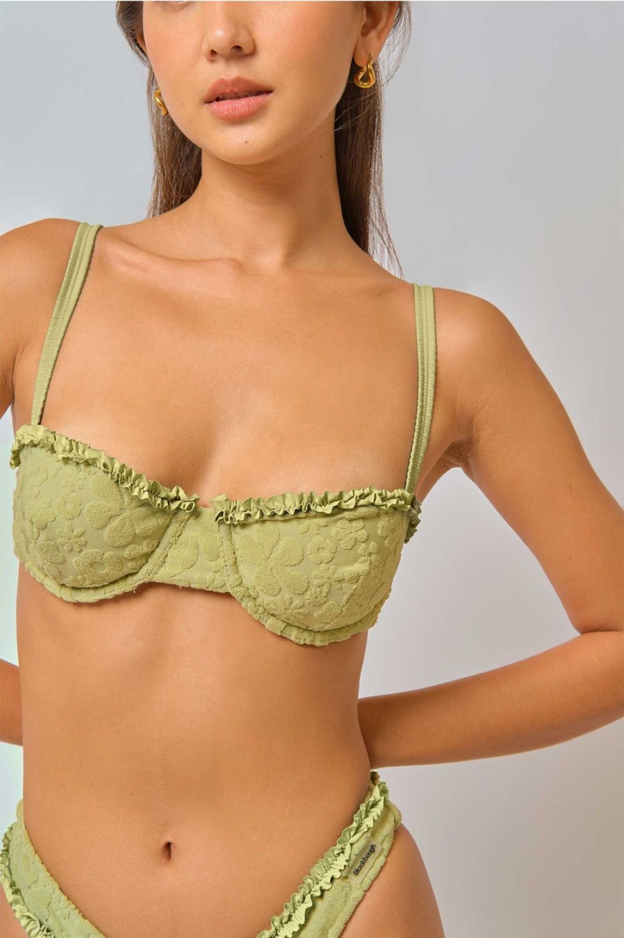 Swim Blackbough Swim | Amelia Frilled Underwire Top Matcha Jacquard